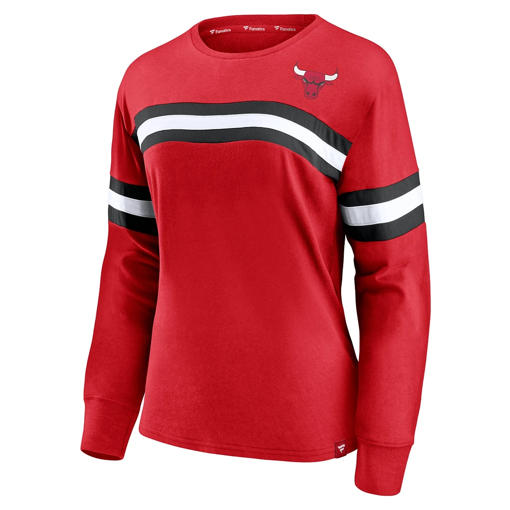 Women's Fanatics Red Chicago Bulls Block Party Striped - Long Sleeve T-Shirt