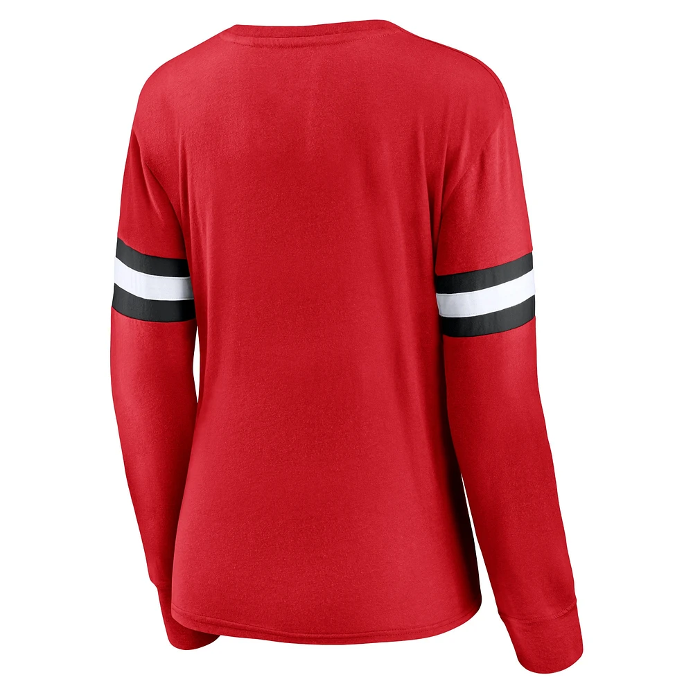 Women's Fanatics Red Chicago Bulls Block Party Striped - Long Sleeve T-Shirt