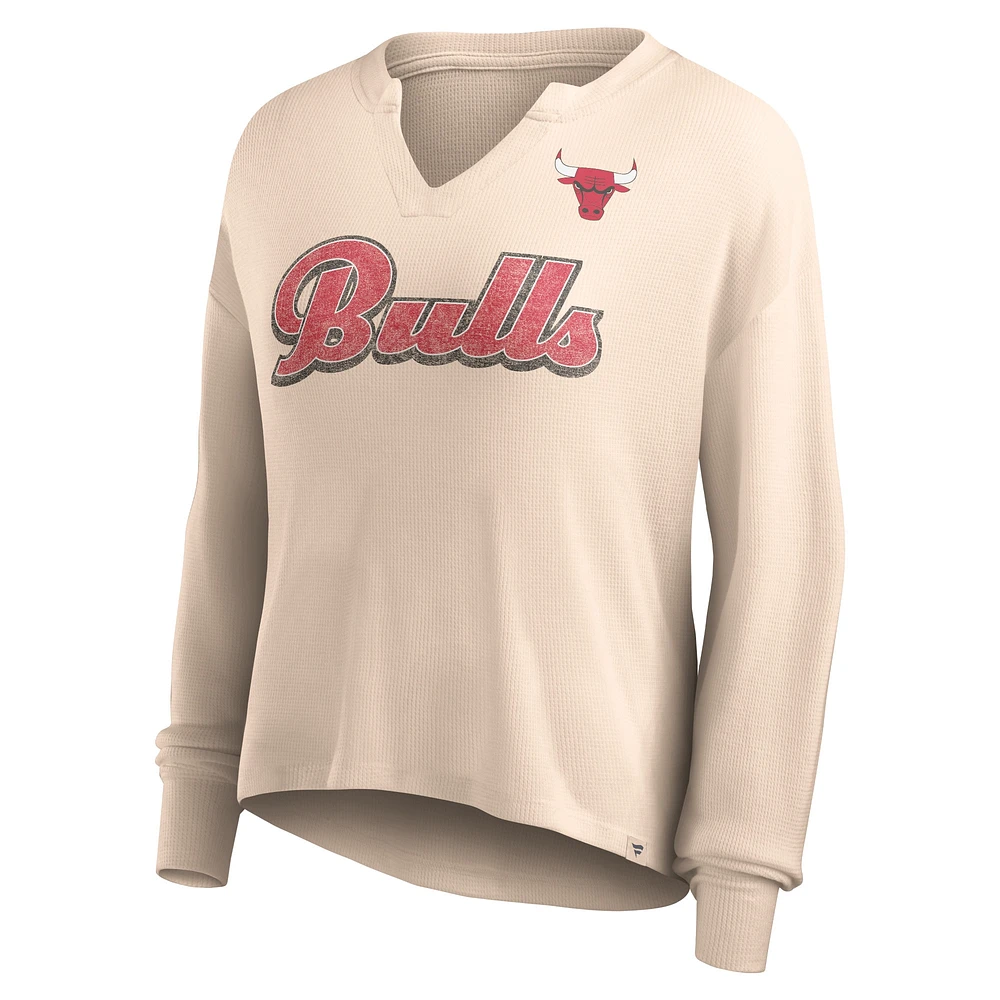 Women's Fanatics Tan Chicago Bulls Go For It Long Sleeve Notch Neck T-Shirt