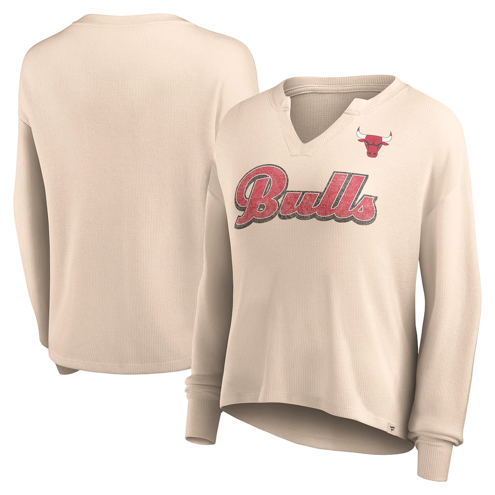 Women's Fanatics Tan Chicago Bulls Go For It Long Sleeve Notch Neck T-Shirt