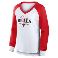 Women's Fanatics White Chicago Bulls Open Lane Waffle Long Sleeve V-Neck T-Shirt