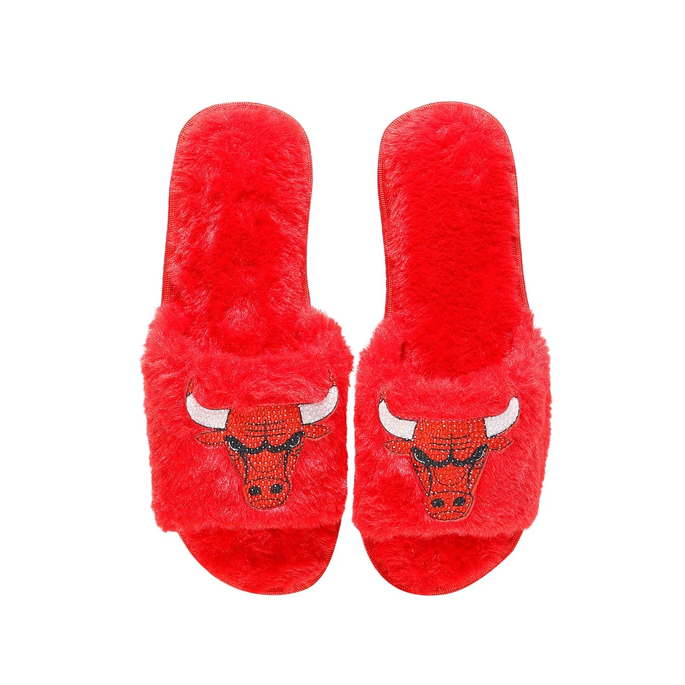 Chaussons flous à strass FOCO Chicago Bulls pour femmes, rouges