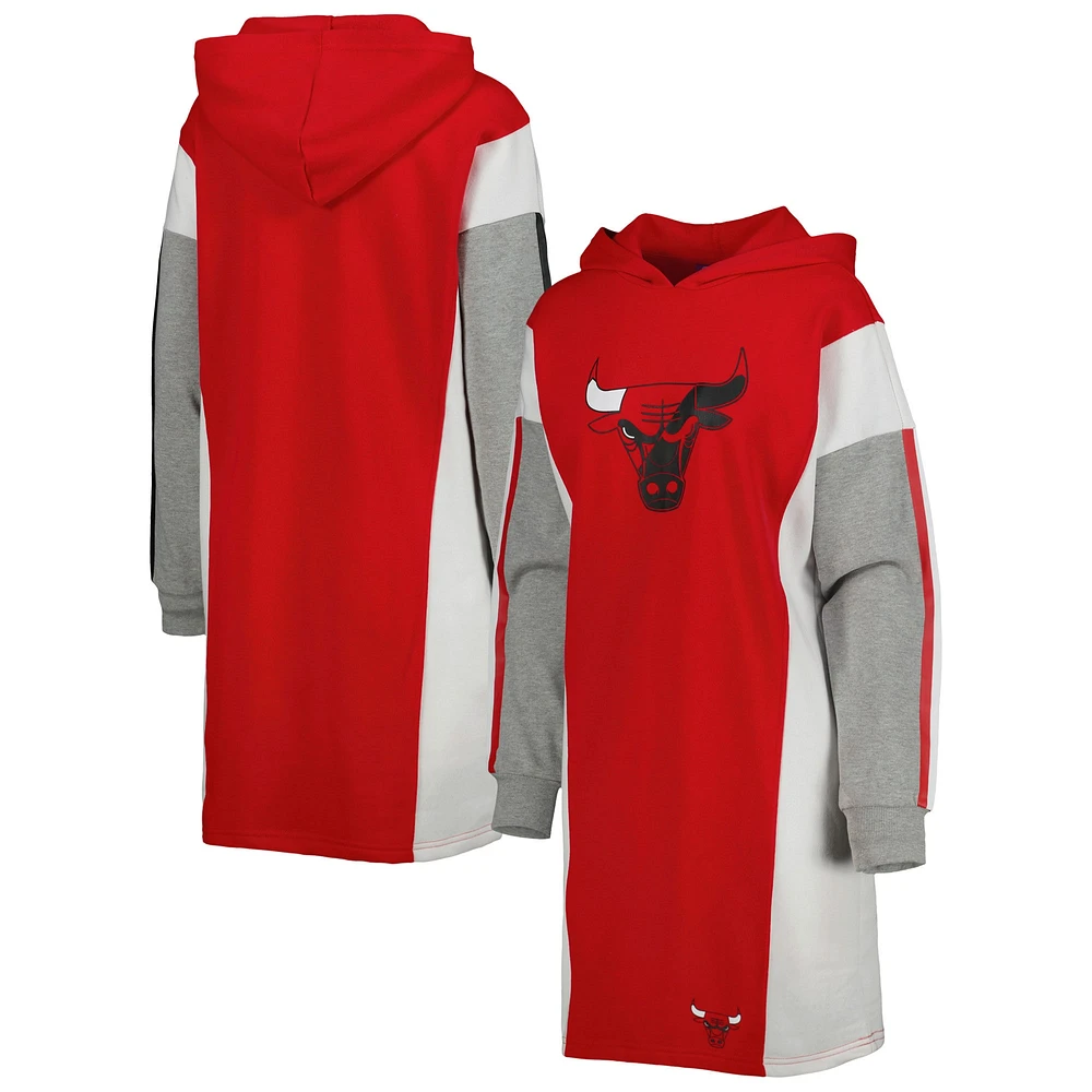 Robe t-shirt à capuche manches longues Chicago Bulls Bootleg G-III 4Her by Carl Banks pour femme, rouge/blanc