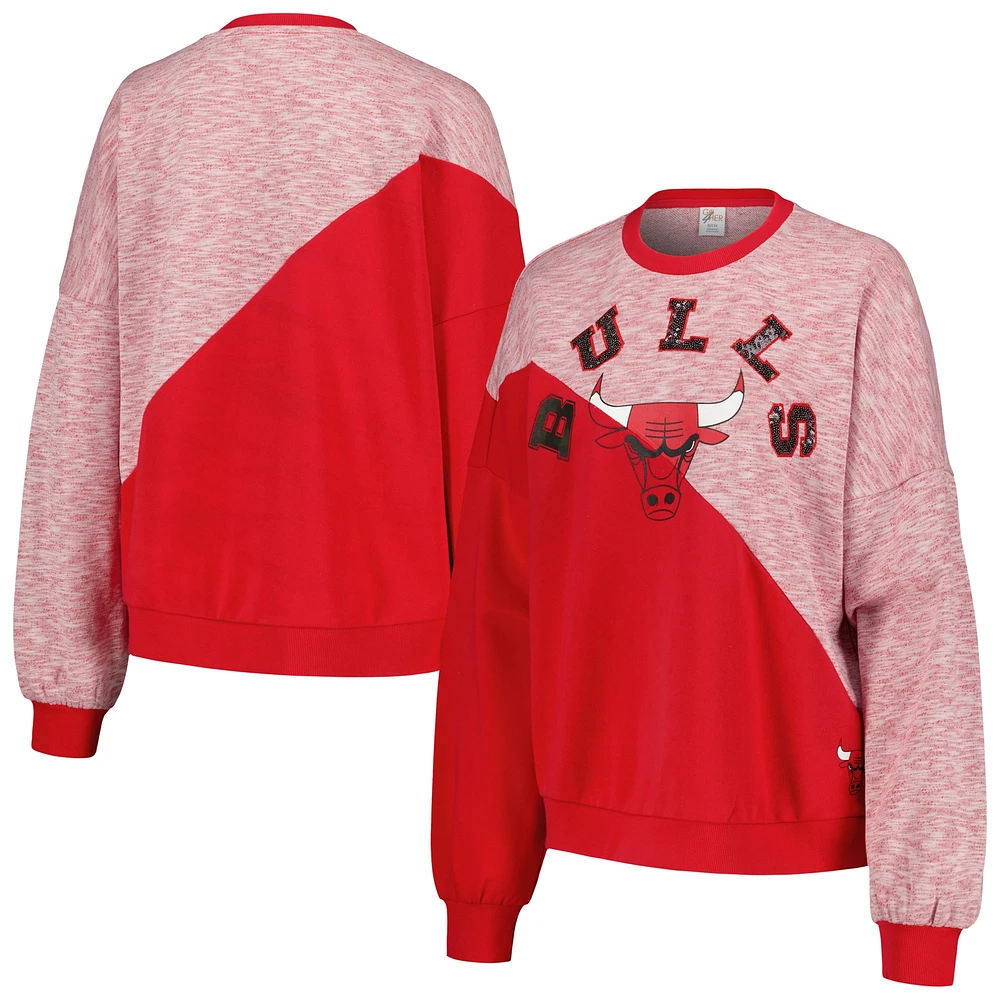 Women's G-III 4Her by Carl Banks Red Chicago Bulls Benches Split Pullover Sweatshirt