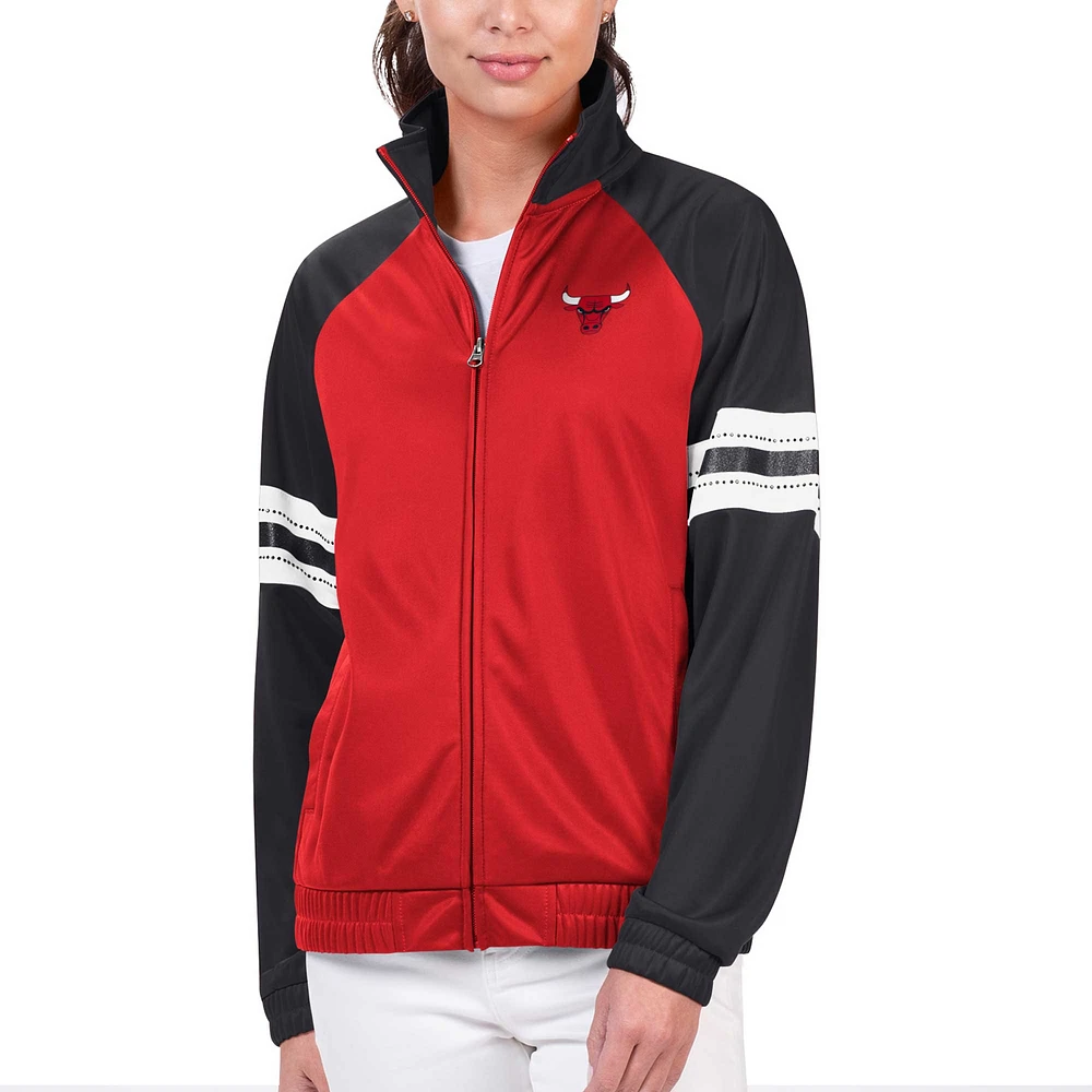 Women's G-III 4Her by Carl Banks Red Chicago Bulls Main Player Raglan Rhinestone Full-Zip Track Jacket