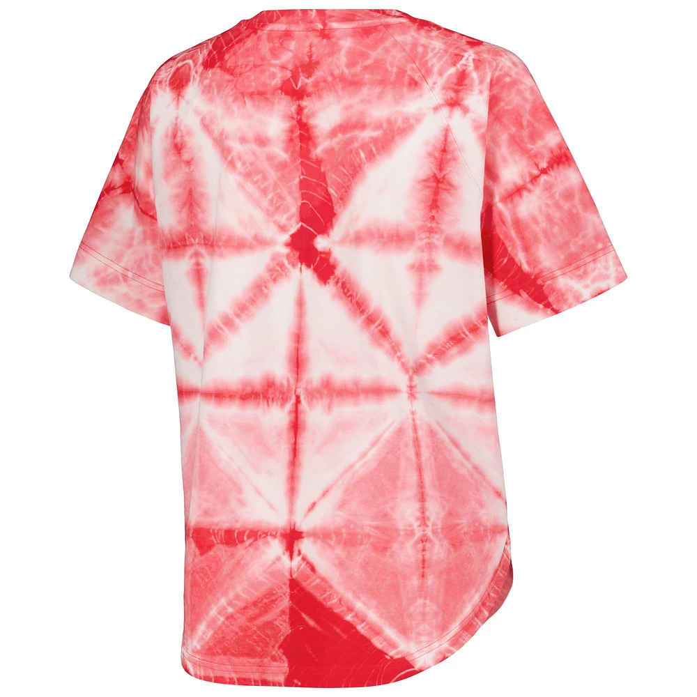 T-shirt surdimensionné à col en V tie-dye raglan G-III 4Her par Carl Banks pour femmes Red Chicago Bulls Tournament