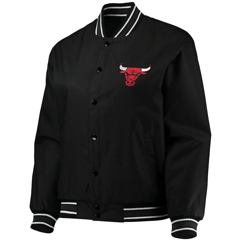 Women's JH Design Black Chicago Bulls Plus Poly Twill Full-Snap Jacket