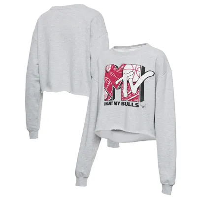 Chicago Bulls Junk Food Women's NBA x MTV I Want My Cropped Fleece Pullover Sweatshirt - Heathered Gray