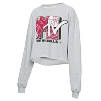 Women's Junk Food Heathered Gray Chicago Bulls NBA x MTV I Want My Cropped Fleece Pullover Sweatshirt