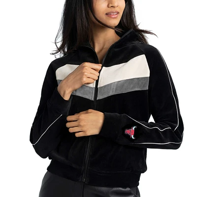 Veste de survêtement entièrement zippée Lusso Black Chicago Bulls Nixie Chevron Color-Block Raglan pour femme