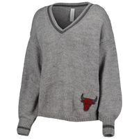 Women's Lusso Gray Chicago Bulls Scarletts Lantern Sleeve Tri-Blend V-Neck Pullover Sweater