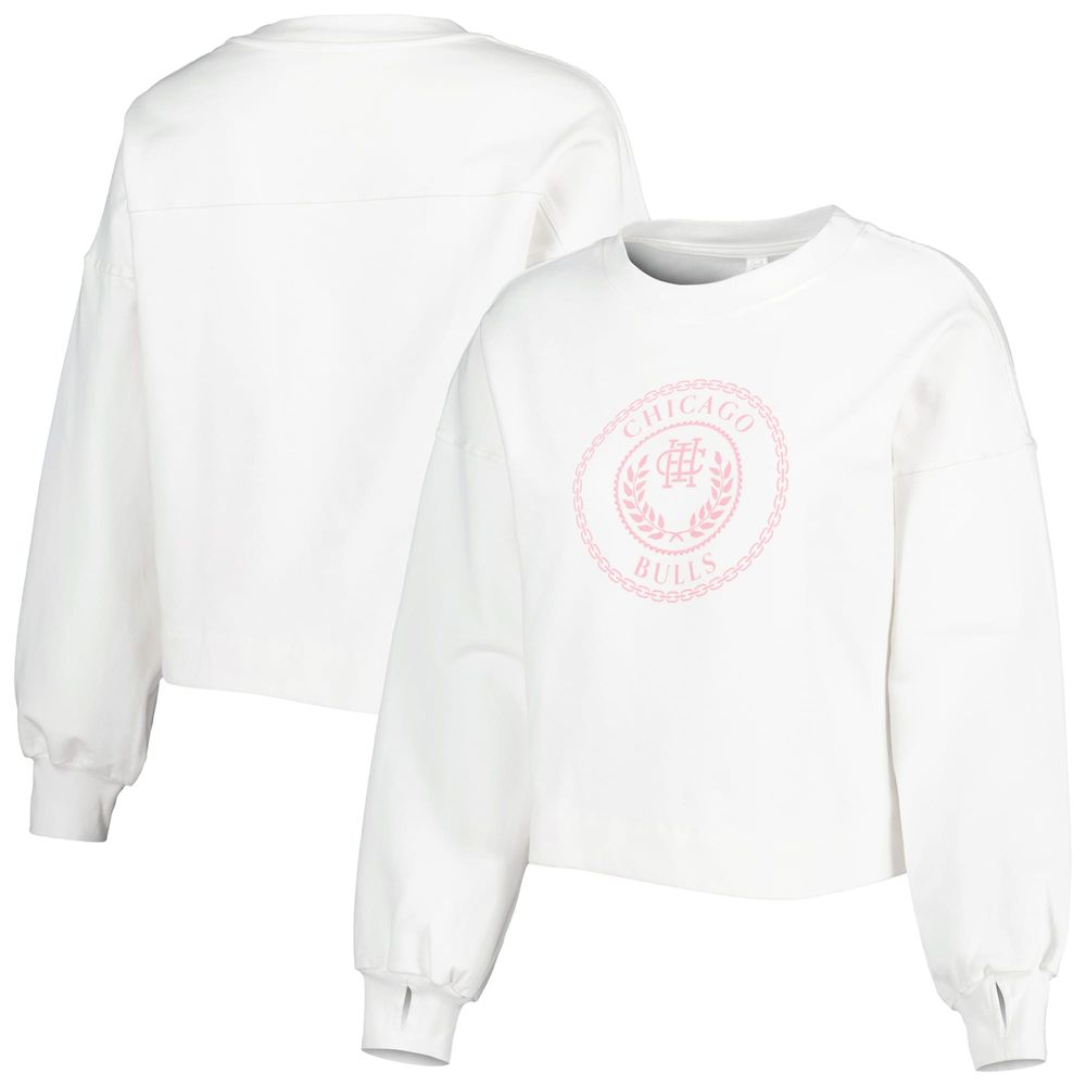 Women's Lusso White Chicago Bulls Lola Ball and Chain Pullover Sweatshirt