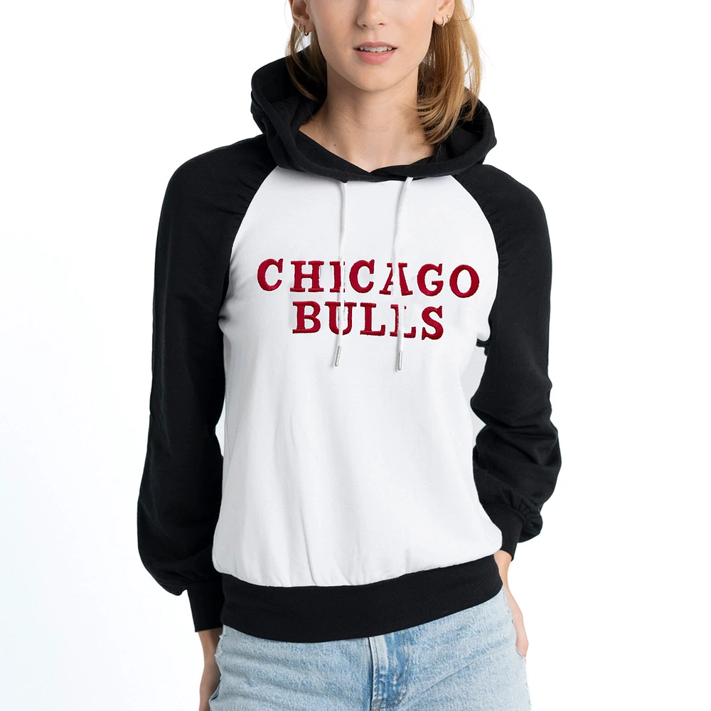 Women's Lusso White Chicago Bulls Marlowe Tri-Blend Raglan Pullover Hoodie