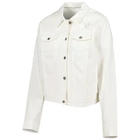 Veste en jean boutonnée Lusso White Chicago Bulls pour femme avec cristaux Swarovski et effet usé