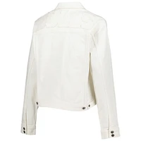 Women's Lusso White Chicago Bulls Swarovski Crystal & Distressed Button-Up Denim Jacket