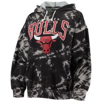 Women's Majestic Threads Black Chicago Bulls Burble Tie-Dye Tri-Blend Pullover Hoodie