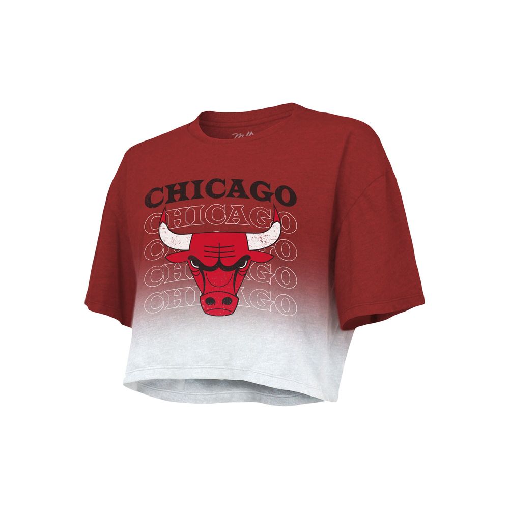 Women's Majestic Threads Red/White Chicago Bulls Repeat Dip-Dye Cropped T-Shirt