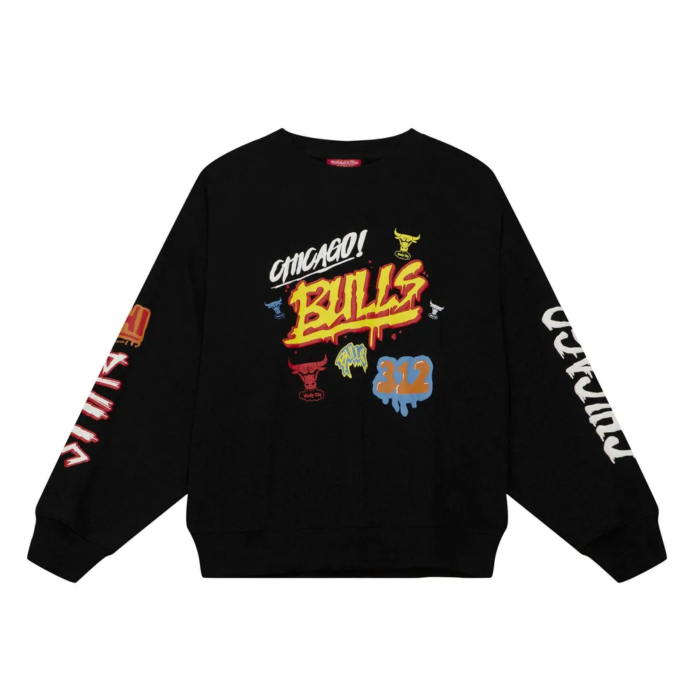 Women's Mitchell & Ness Black Chicago Bulls Slap Sticker - Pullover Sweatshirt