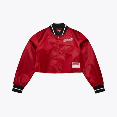 Women's Mitchell & Ness x DANNIJO Red Chicago Bulls Cropped Satin Full-Snap Jacket