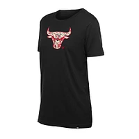 Women's New Era Black Chicago Bulls Glam Game Flower T-Shirt