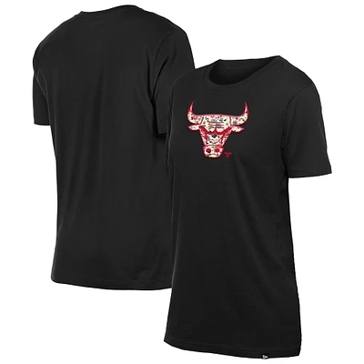 Women's New Era Black Chicago Bulls Glam Game Flower T-Shirt