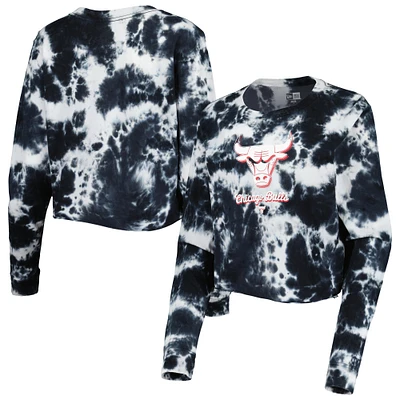 T-shirt court à manches longues et effet tie-dye des Chicago Bulls pour femme New Era noir