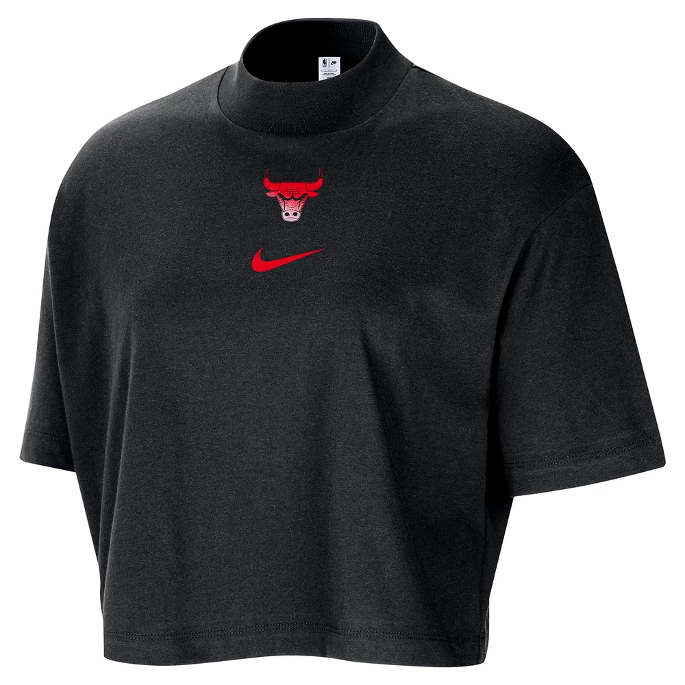 Women's Nike Black Chicago Bulls Courtside Mock Neck Loose Fit Cropped T-Shirt