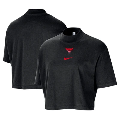 T-shirt court ample à col montant Nike Chicago Bulls Courtside pour femme, noir