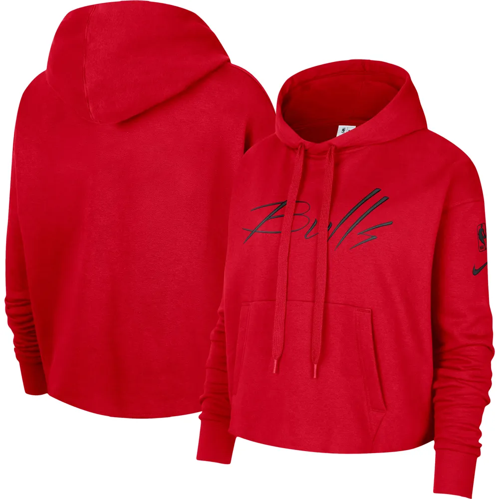 Sweat à capuche court enfiler pour femme Nike Chicago Bulls Split Flip Courtside rouge