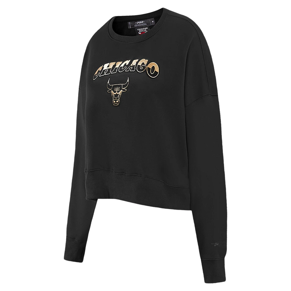 Women's Pro Standard  Black Chicago Bulls Glam Cropped Pullover Sweatshirt