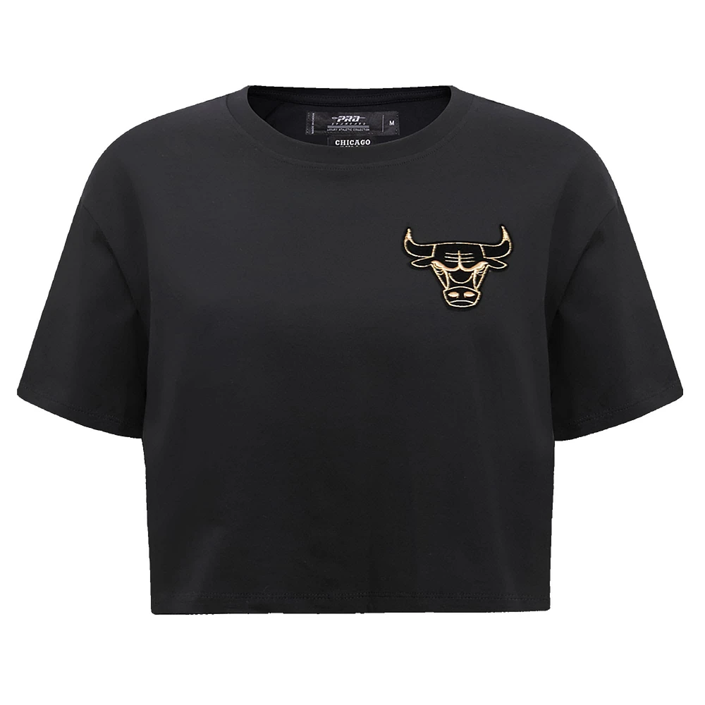 T-shirt noir Pro Standard pour femmes des Chicago Bulls Holiday Glam Boxy