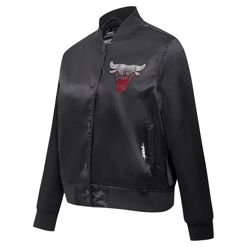 Women's Pro Standard Black Chicago Bulls Jeweled Satin Full-Snap Jacket