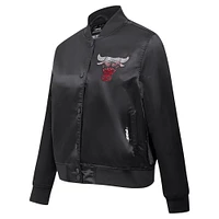 Women's Pro Standard Black Chicago Bulls Jeweled Satin Full-Snap Jacket