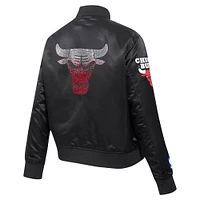 Women's Pro Standard Black Chicago Bulls Jeweled Satin Full-Snap Jacket