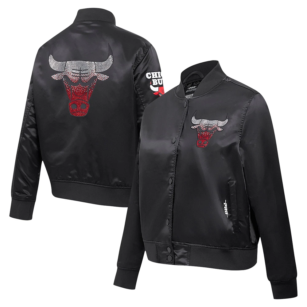 Women's Pro Standard Black Chicago Bulls Jeweled Satin Full-Snap Jacket