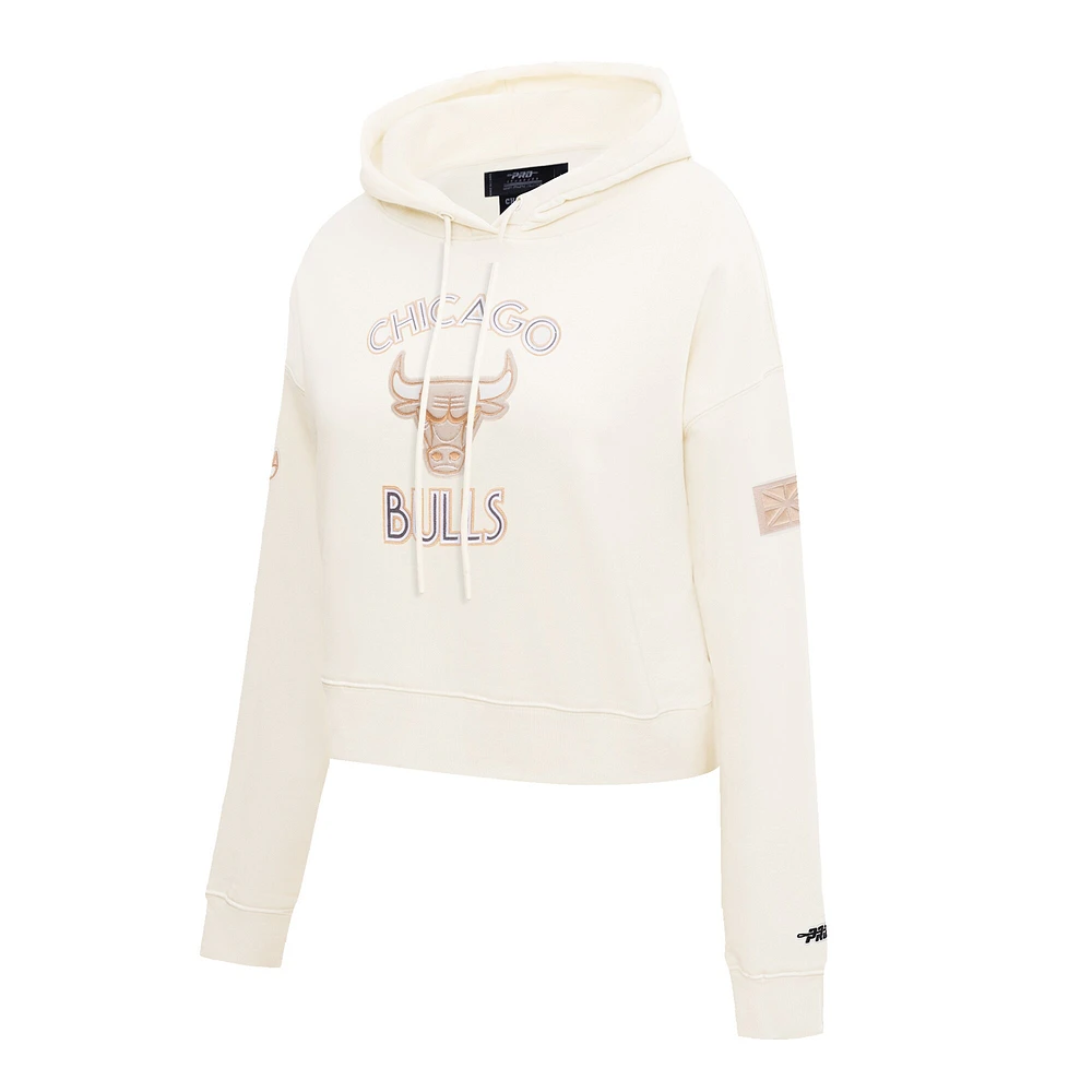 Women's Pro Standard Cream Chicago Bulls 2024/25 City Edition Chenille Applique Cropped Pullover Hoodie