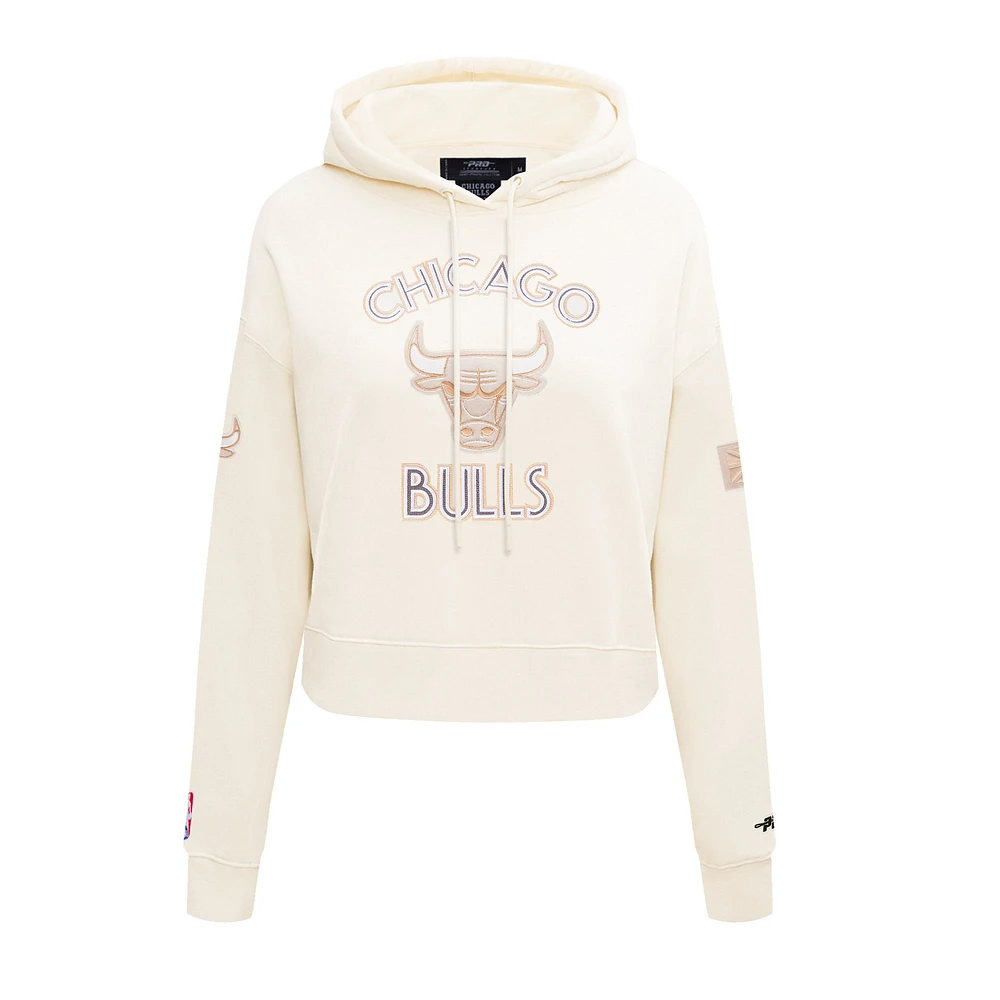 Women's Pro Standard Cream Chicago Bulls 2024/25 City Edition Chenille Applique Cropped Pullover Hoodie
