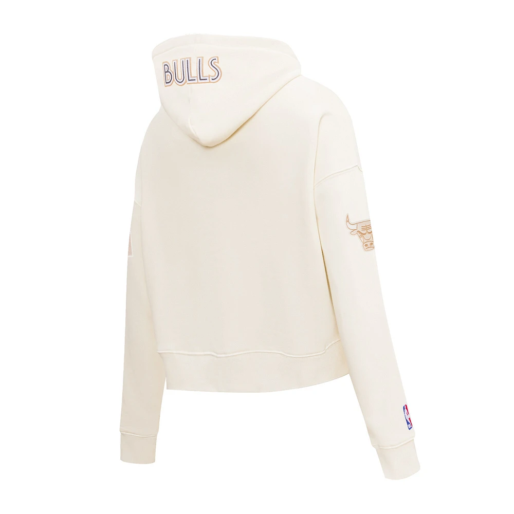 Women's Pro Standard Cream Chicago Bulls 2024/25 City Edition Chenille Applique Cropped Pullover Hoodie