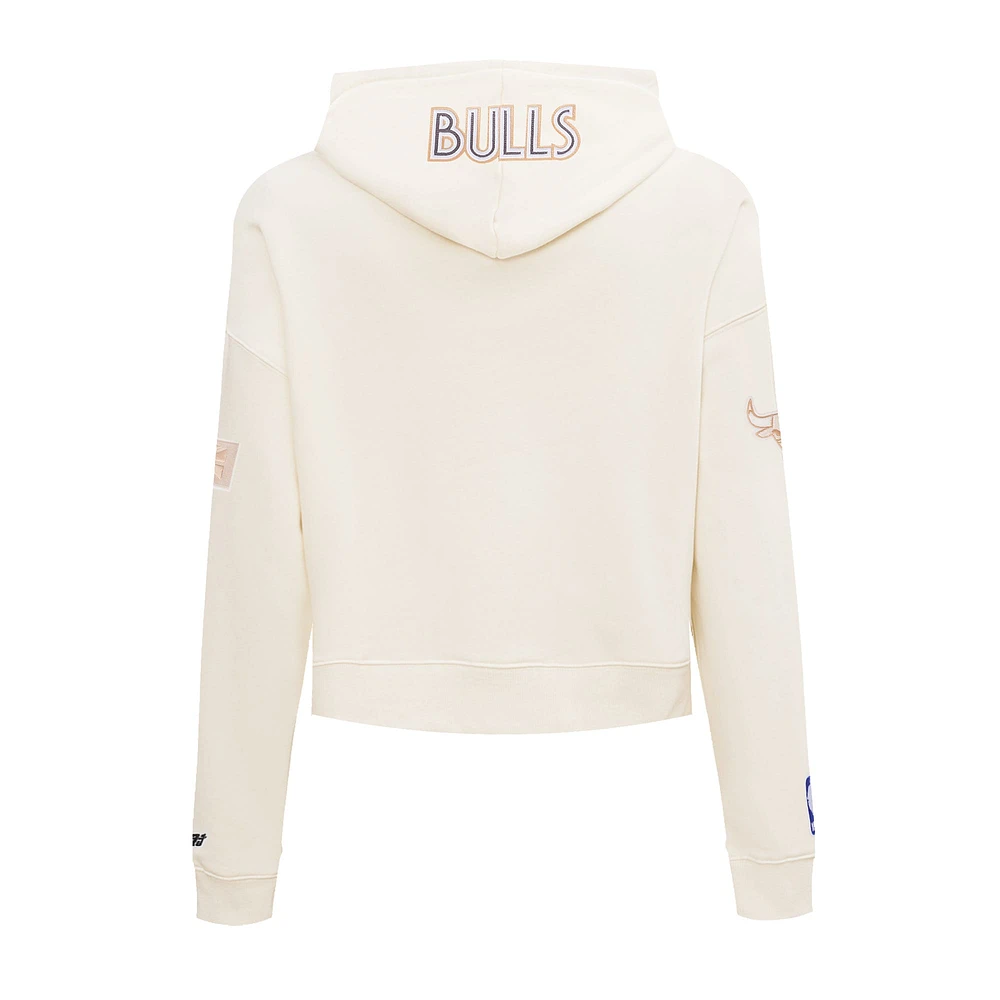 Women's Pro Standard Cream Chicago Bulls 2024/25 City Edition Chenille Applique Cropped Pullover Hoodie