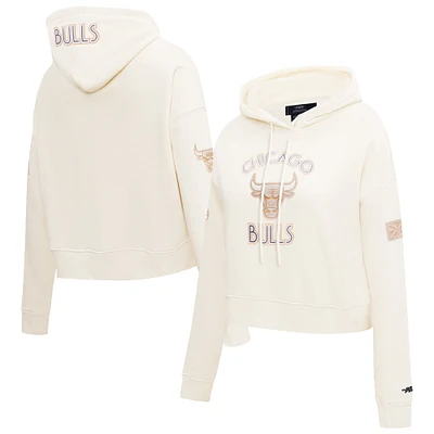 Women's Pro Standard Cream Chicago Bulls 2024/25 City Edition Chenille Applique Cropped Pullover Hoodie