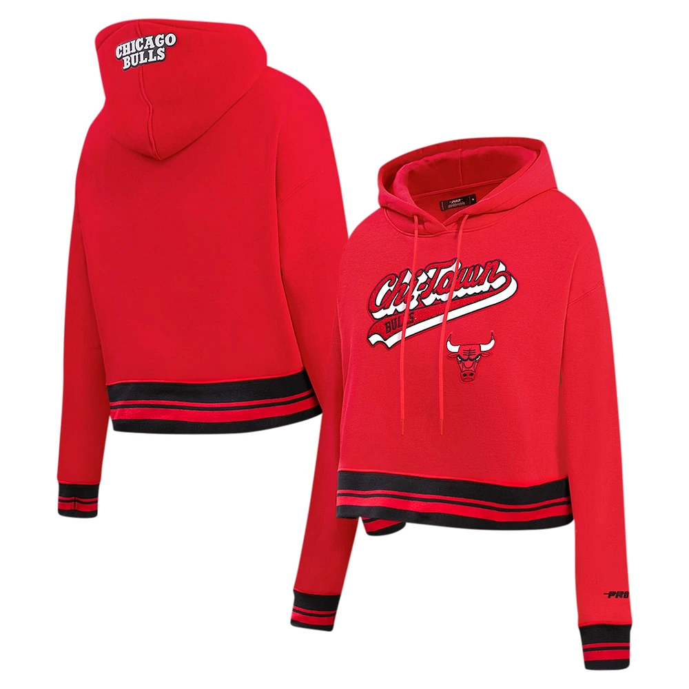 Women's Pro Standard Red Chicago Bulls Script Tail Cropped Pullover Hoodie