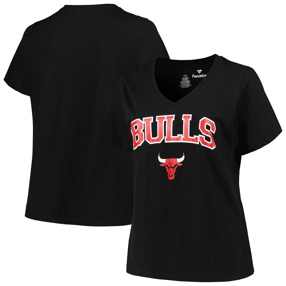 Women's Profile Black Chicago Bulls Plus Arch Over Logo V-Neck T-Shirt