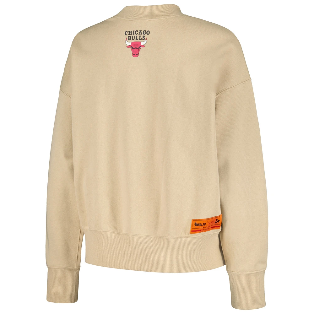 Women's Qore Cream Chicago Bulls Oversized Cozy Mock Neck Pullover Sweatshirt