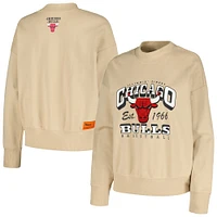 Women's Qore Cream Chicago Bulls Oversized Cozy Mock Neck Pullover Sweatshirt