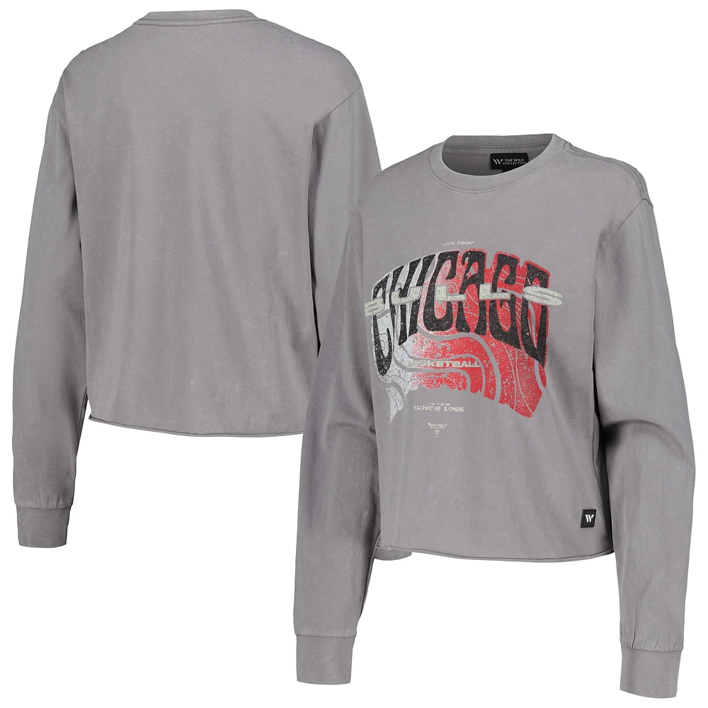 Women's The Wild Collective  Gray Chicago Bulls Band Cropped Long Sleeve T-Shirt