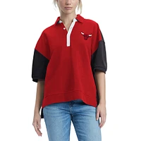 Women's Tommy Jeans Red Chicago Bulls Taya Puff Sleeve Pique Polo Shirt