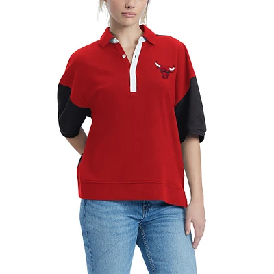 Women's Tommy Jeans Red Chicago Bulls Taya Puff Sleeve Pique Polo Shirt