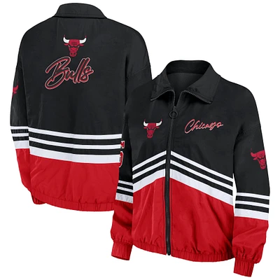 WEAR by Erin Andrews Coupe-vent noir à fermeture éclair intégrale vintage des Chicago Bulls pour femmes