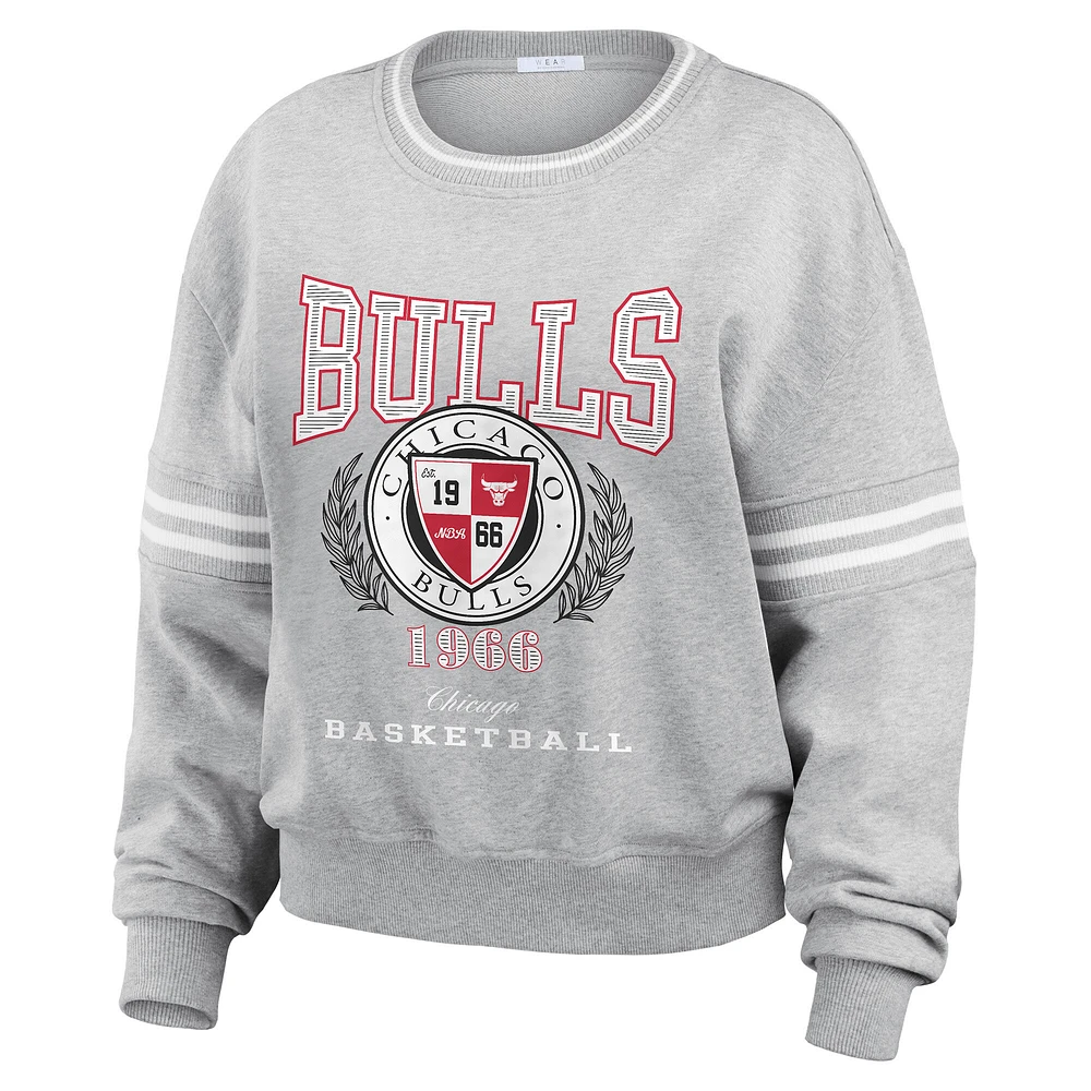 Women's WEAR by Erin Andrews Heather Gray Chicago Bulls French Terry Pullover Sweatshirt