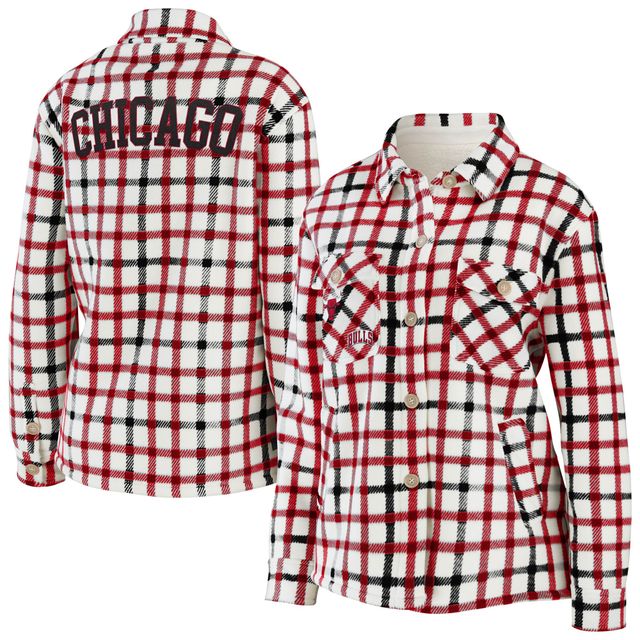 Haut boutonné à manches longues carreaux WEAR by Erin Andrews Oatmeal Chicago Bulls pour femmes